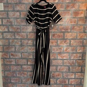 Vince Camuto Black and Cream Striped Jumpsuit